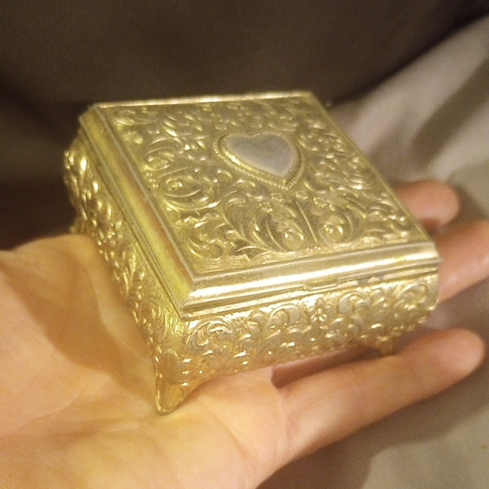 Ornate Silver Tone Trinket Box, Vintage